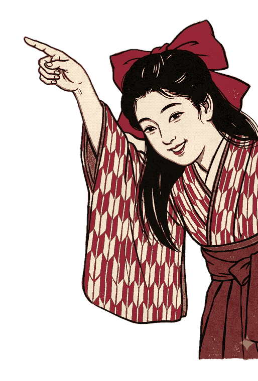 矢絣に袴の女学生が画面の端から乗り出し、白井ビルの場所を指してゐる